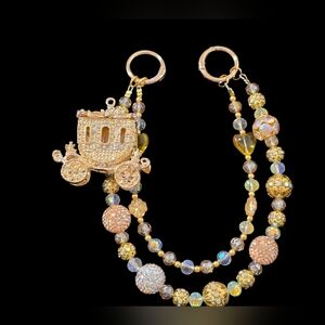 Gold Cinderella Carriage Beaded Bag Charm – Sparkly Princess Purse Accessory